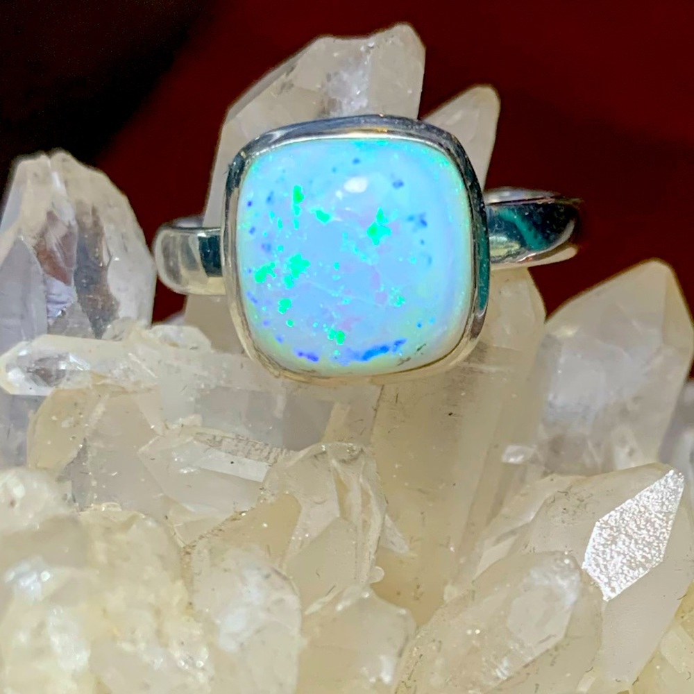 Solid sterling white opal ring